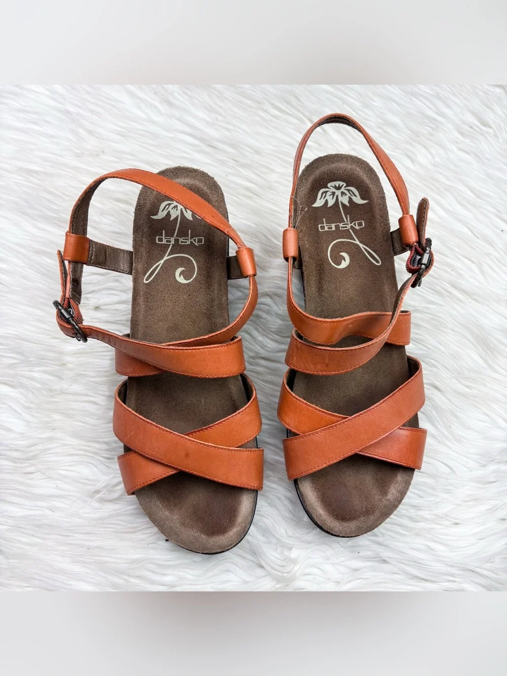 Dansko Frida Wedge Sandal Orange Leather Heel Size 39 Orthopedic Arch Support